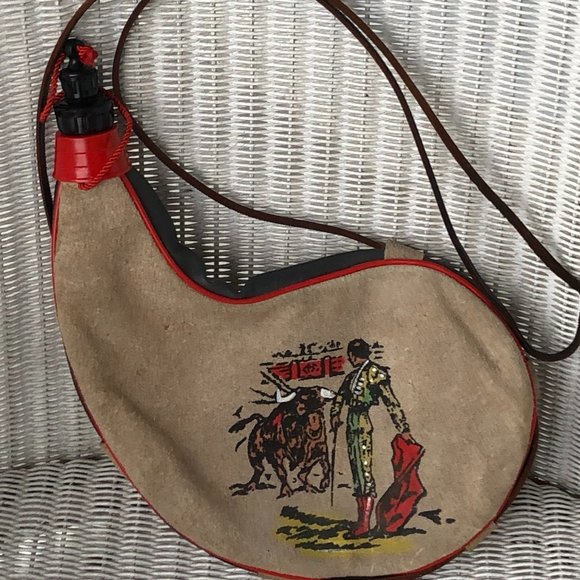 BOTA BAG BASQUE COUNTRY  SUEDED LEATHER HAND PAINTED MATADOR BULLFIGHTER BULL - Picture 1 of 13